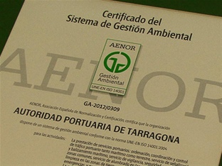 El Port de Tarragona rep la Certificació Mediambiental  ISO 14001